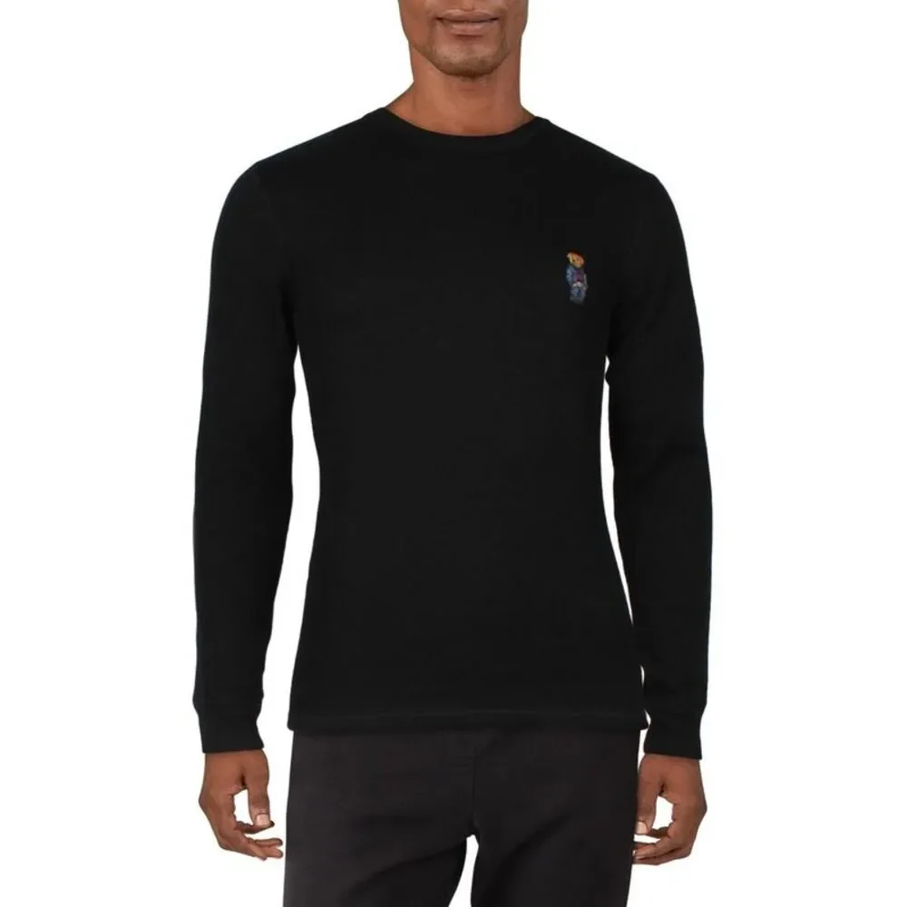 Polo Ralph Lauren Mens Black Thermal Bear Long Sleeve Sleep Shirt NWT